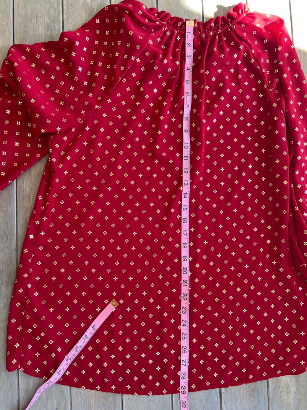 Time and Tru Red Tie-Neck Long-Sleeve Blouse with Gold Dot Print - Picture 12 of 13